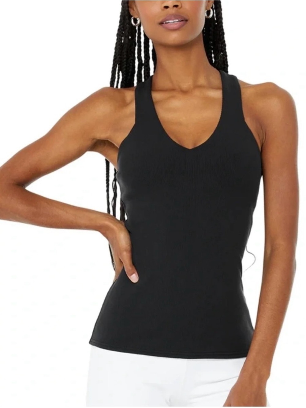 Alo Yoga Elevate Bra Tank Black Ribbed Padded Racerback Gym Training Size S